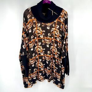 Joseph A. Floral grid sweater oversized fit zipper turtle neck NEW NWT medium
